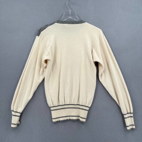 CARLISLE Sweater Womens L Cream Gray 100% Cashmere Vintage Long Sleeve Crew Neck - Picture 2 of 8